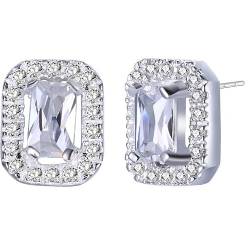 ZEMIOR Sterling Silver 925 Jewelry Earrings For Women Simple Geometry Square 5A Cubic Zirconia Stud Earring Send Girlfriend