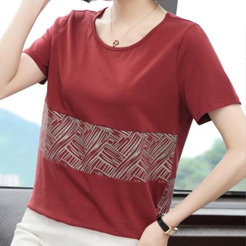 Print Patchwork T Shirt Women 2020 Summer Top Fashion Short Sleeve T-Shirt Cotton Tshirt Plus Size Woman Clothes Tee Shirt Femme