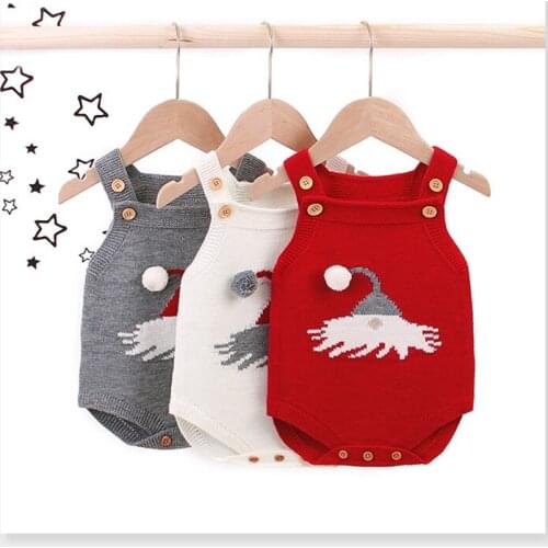 Winter Knitted Sling Christmas Hat Bag Hip Romper Triangle Romper Newborn Sleeveless Solid Color Jumpsuit Girl Boy Clothes