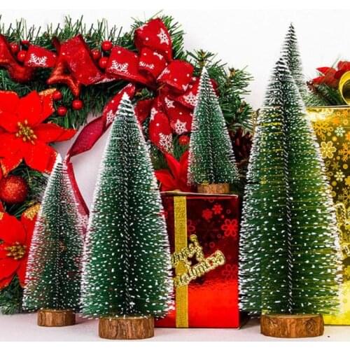 1PC Small DIY Christmas Tree Fake Pine Tree Mini Sisal Bottle Brush Christmas Tree Santa Snow Frost Village House Five Size
