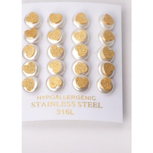 10 Pairs Cutting Pearl Heart Earrings Wholesale Stainless Steel Gold Silver Color Jewelry Women/Girl For Women Daily Wear