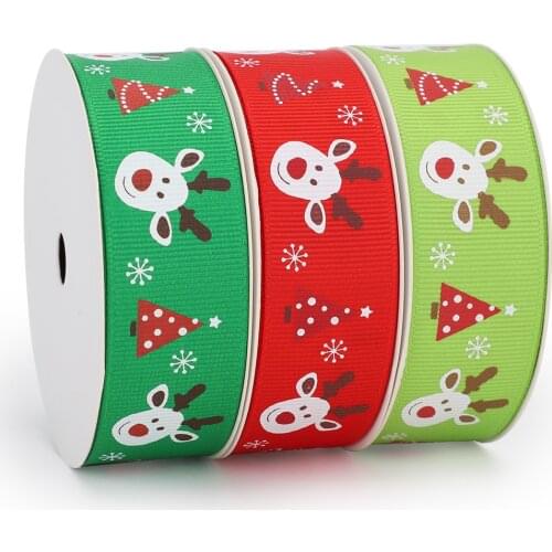 10 Yards 1'' 25MM Christmas Printed Grosgrain Ribbon Hair Bows Gift Packaging DIY Handmade Materials Holiday Party Decorations