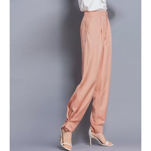 100% Cupro Loose harlan high waist pants plus size Simple Design Solid Elastic Waist Pockets Harem Trousers women New Fashion