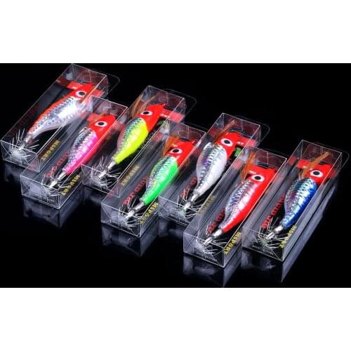 20Pcs Fishing Squid Cuttlefish bait 10cm 9g Wooden Shrimp jigging Fishing Lures Hook Artificial bait Luminous Squid jig Bait