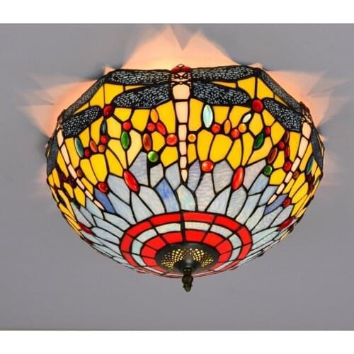 40cm European-Style Mediterranean Dragonfly Tiffany Multi-Color Glass Restaurant Bedroom Aisle Bathroom Glass Ceiling Lamp