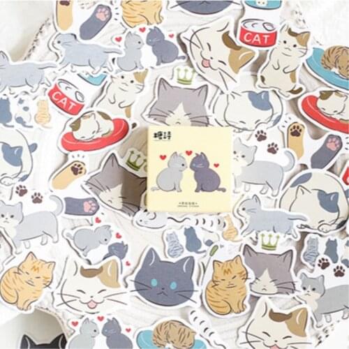 45 Pieces/box Cat Friends Adhesive Stickers Decorative Album Diary Stick Label Paper Decor Stationery Stickers