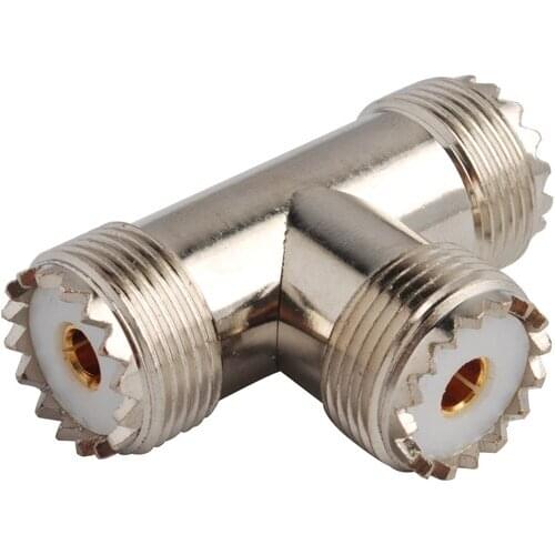 5Pcs Brass UHF Female to Two 2 x SO239 UHF SL16 Female Plug Splitter Triple SO 239 3 Way T Female Coaxial Cable 50 ohm Connector