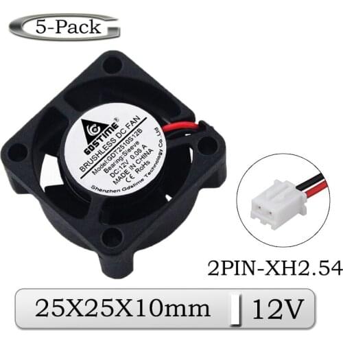 5Pcs/Lot Gdstime DC 12V 25mmx25mmx10mm 25mm Mini Brushless Audio Cooling Fan 25x10mm 2cm Miniature Exhaust Radiator Cooler Fan