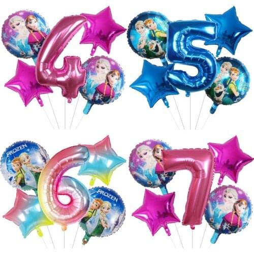 5Pcs Number Balloon Elsa Anna Disney Frozen Princess Helium Balloons Baby Shower Girl Globos Birthday Party Decoration Kids Toys
