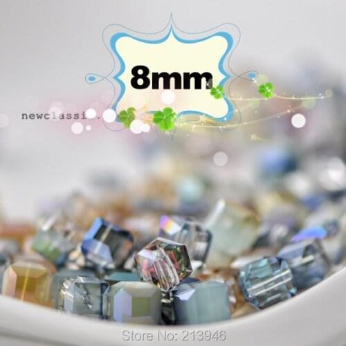 8MM 100Pcs/Pack Mixed 5 Colors Square Shape Glass Crystal Loose Bead Jewelry Beads