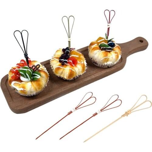 Bamboo Fruit Stick Creative Dessert Fork Vintage Cake Needle Decorations The fan shape Style Tableware Suit Cake Tools