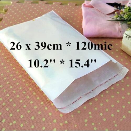 Free Shipping 100pcs/lot 26 x 39cm*120mic Large Self Adhensive Plastic Clothes Packaging Bag, High Quality White PE Clothing Bag