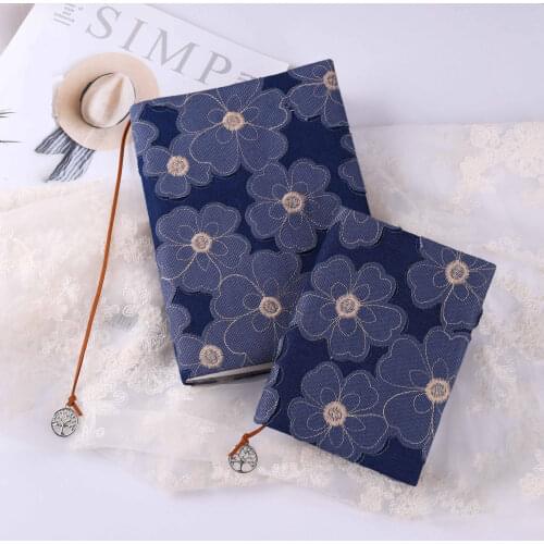 Blue Floral Notebook Handmade Cloth Cover MotermGirl Notepad A5A6 Sketchbook Drawing Personal Diary Stationary Office Accessorie