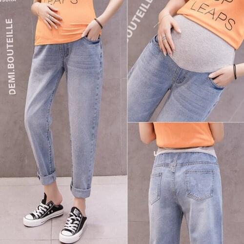 Trousers Elastic Waist Abdominal Jeans Pregnancy Maternity ClotheLoose Boyfriend Maternity Jeans For Pregnant Women Denim Pants
