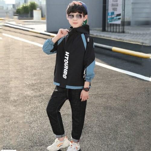 Kids boys spring and autumn new letters printed hooded jacket big virgin casual jacket 6-12 years old