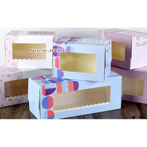 Long cake Box with PVC window macarons,Biscuits,candies Pancakes boxes pastry packaging boxes 50 pieces/lot