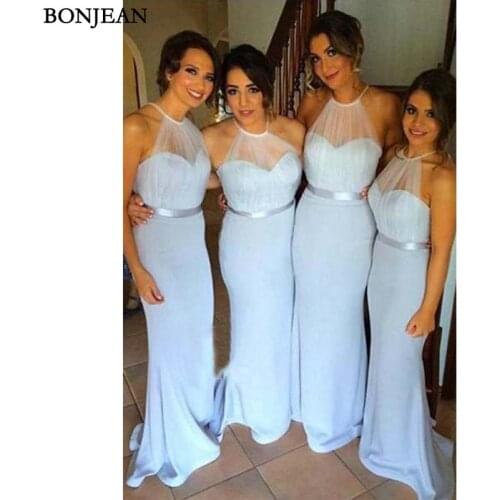Elegant Mermaid Blue Bridesmaid Dressese Long Sleeveless Bridesmaid Dressese Halter Party Prom Dresses Custom Made Custom Made