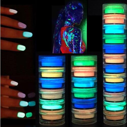 12-Color Fluorescent Nail Powder Neon Phosphor Colorful Nail Art Sticker Tips Glitter Pigment 3D Glow Luminous Dust Decorations