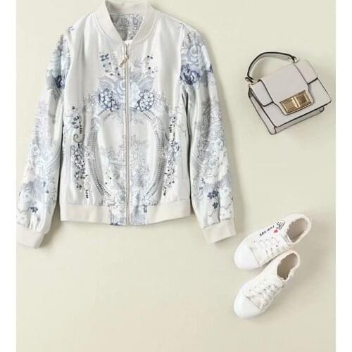 And American womens European wear 2021 autumn new style Long-sleeved sequin flower heavy nail bead jacquard Fashion coat