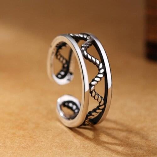 Retro 925 Sterling Silver Jewelry Personality Lightning Hollow Wave Creative Simple Opening Rings R052