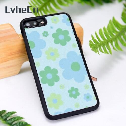 LvheCn Silicone Rubber Phone Case Cover for iPhone 6 6S 7 8 Plus X XS XR 11 12 Mini Pro Max Flowery Flower Power Green