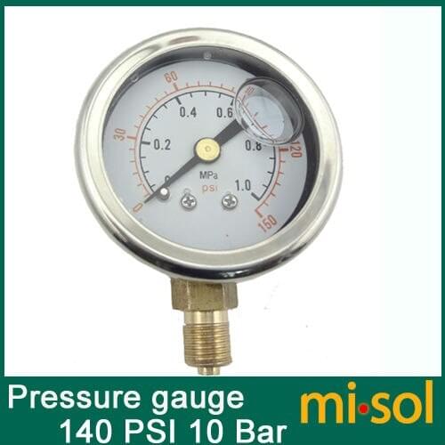 10pcs/lot Pressure gauge 140 PSI 10 Bar brass bar, Radial connection, BSP 1/8"