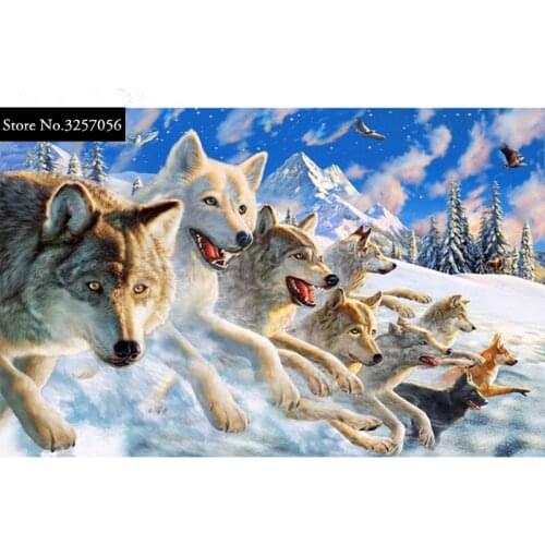 Diy Diamond Painting Needlework 100% Full Round Resin Cross Stitch Embroidery Kits Mosaic Painting Snow Wolf New Year Decoration
