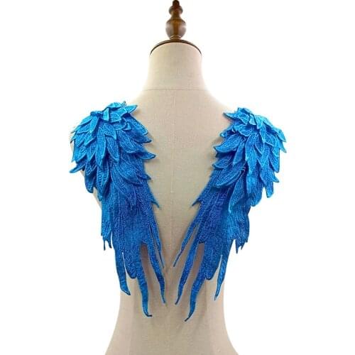 2PCS High Quality Elegant Wings Motif Cotton Embroidery Badge Wedding Dress Lace Applique Cloth Patches DIY Apparel Sewing Decor