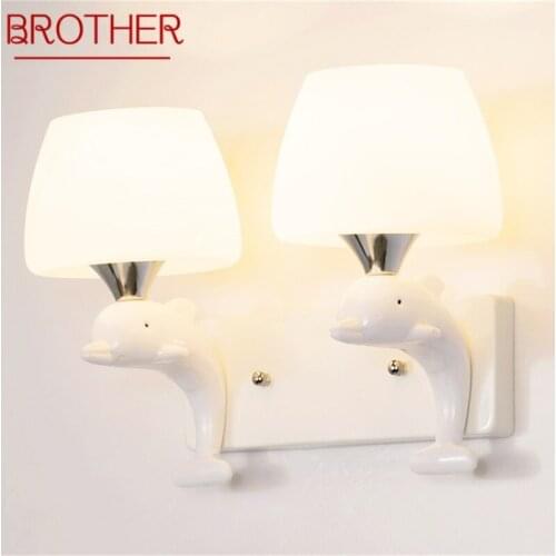 BROTHER Wall Lights Modern LED Lamps Creative Cartoon Indoor White Dolphin For Home Children Bedroom