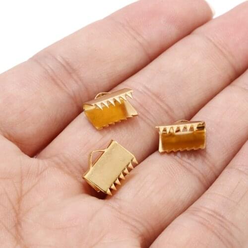 100PCS Gold Color Stainless Steel Teeth End Caps Crimp Clasps Fit Flat Leather Cord DIY Bracelet Necklace Jewelry Components