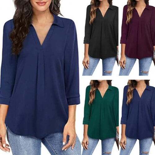 Solid Color Chiffon Blouses Women Shirts Casual 3/4 Sleeve Blouses for Women V Neck blouses Top femme Shirts blusa feminina