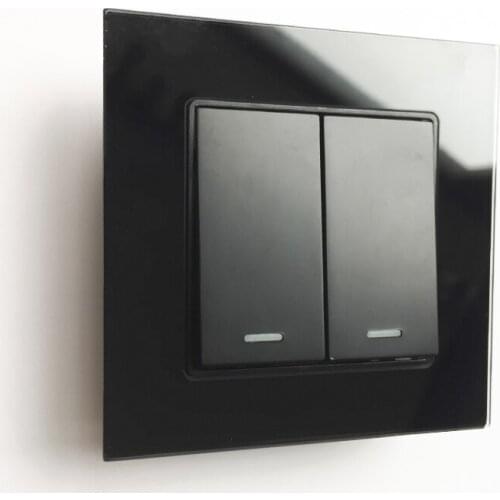 Luxury Wall Outlet Black Glossy Mirror Panel Socket With 2 Gang 1 Way Electric Switch Panel AC110~250V