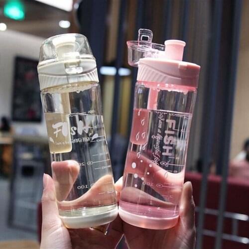Pink Blue Outdoor Water Bottle with Scale Mark Sports Bottles Eco-friendly Hiking Camping Plastic Cup With Rope BPA Free 500ml