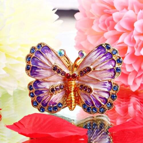 H&D Butterfly Trinket Box Hinged Small Jewelry Bejeweled Trinket Boxes Figurine Collectible Christmas Gift Home Wedding Decor