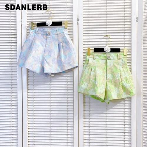 2021 Summer New French Style Shorts Jacquard High Waist Diamond Buckle Slimming Waist Pants Wide Leg Short Pant Womens Clothing