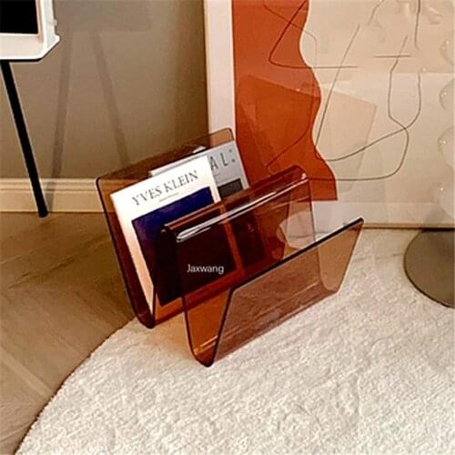 Nordic Book Rack Ins Creative Luxury Desktop Acrylic Transparent Bookshelf Design Curved Book Magazine Rack with Handle Ornament