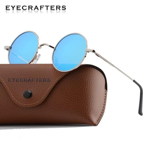 Luxury John Lennon Style Polarized Round Sunglasses Mens Womens UV400 Metal Vintage Retro Blue Mirrored SunGlasses gafas de sol