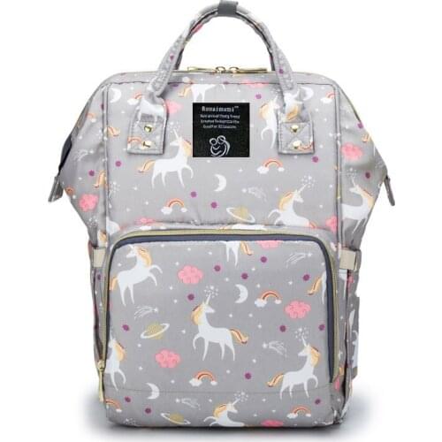 LIGHT grey Unicorn diaper bag, beige nappy bags, waterproof shoulders backpack