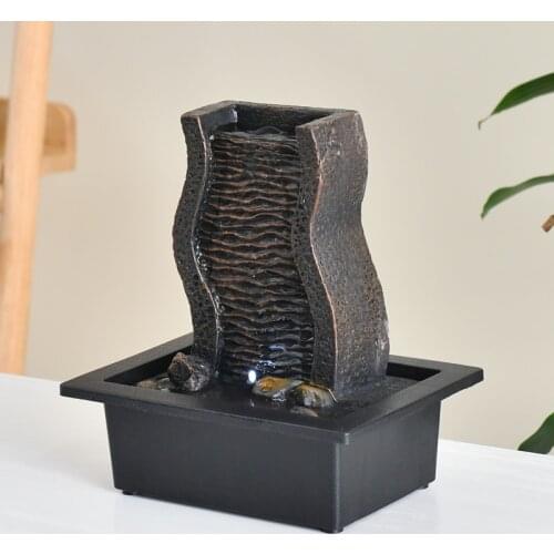 LED Lucky Wealth Transfer Ball Rockery Waterfall Flowing Water Desktop Fountain Resin Landscape Ornament Home Decoration