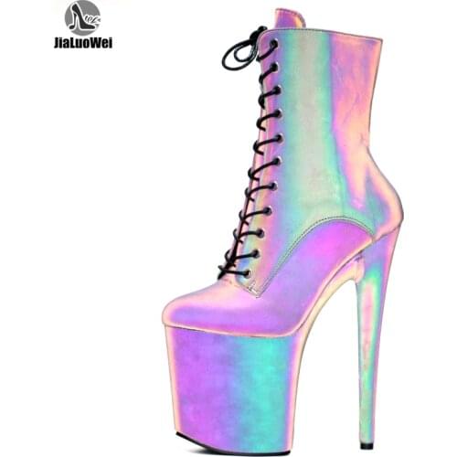 JIALUOWEI 8 inch high heel dancing boots Colorful Reflective Fabric Luminous Exotic style platform boots size 36-43