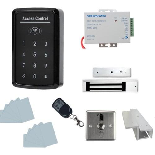 Embedded Door Magnetic Lock RFID Access Control System Kit Set + Magnetic Door Lock + ID Card Keytab + Power + No Touch Button