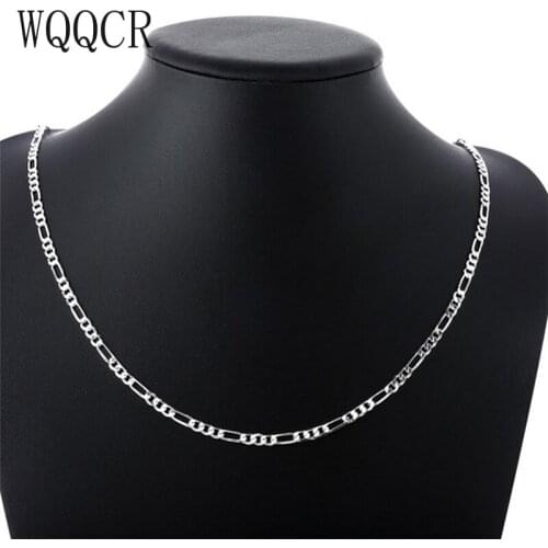 WQQCR 5PCS Pure Silver color925 Necklaces for Men 2.5mm Figaro Chain Necklace 16-30inch Long Collier Fashion Jewelry Accessories