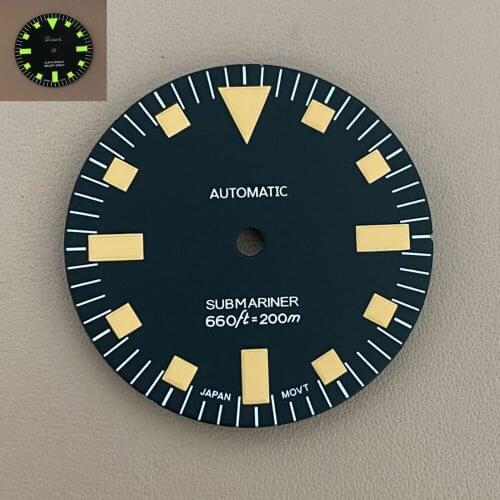 28.5MM Green Luminous Watch Dial Retro 007 Modified for NH35/NH36 Movement