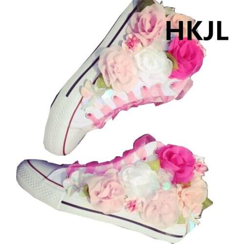 2019 new sweet chiffon flower sequins flowers thick bottom to increase high-top sneakers womens shoes