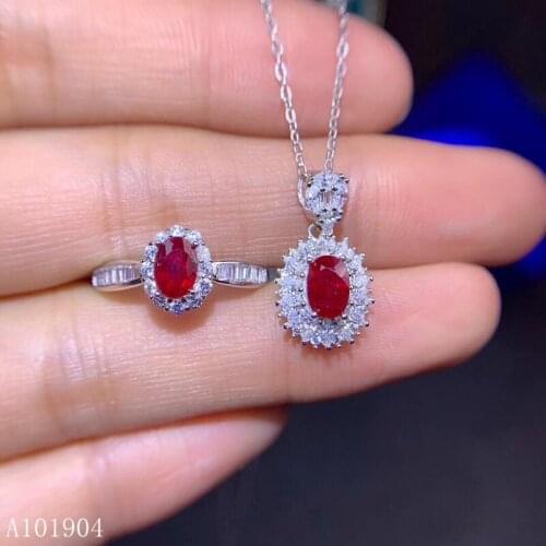 KJJEAXCMY boutique jewelry 925 sterling silver inlaid natural ruby female pendant necklace ring set support detection