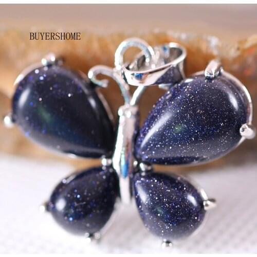Men Women Jewelry Gift Natural Blue Sandstone Stone Bead Animal Butterfly Pendant For Necklace 1Pcs K463