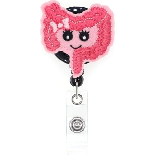 10pcs/lot New Medical Style Retractable Pink Bow Intestines Organ Felt ID Holder Pull Badge Reel Nurse badge Holder