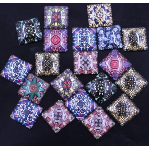 10PCS Mixed Random Flower Pattern Square 20x20mm Glass Cameos Cabochons DIY Embellishment Scrapbook Handbag Crafts Accessories