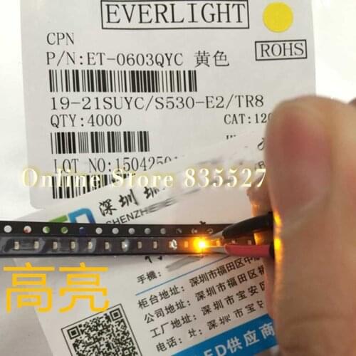 100PCS/LOT ( Make EVER LIGHT ) 1608 0603 yellow SMD LED lamp beads bright LED light emitting diode