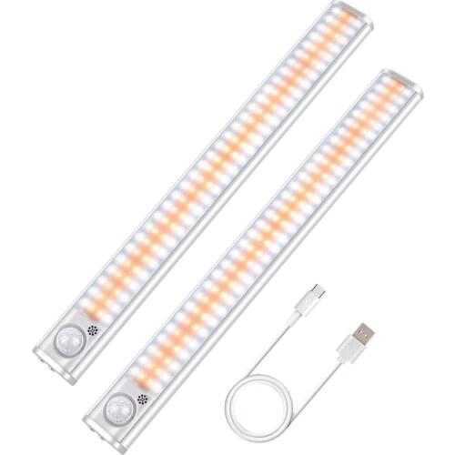2Pcs LED Closet Light Motion Sensor Under Counter Cabinet Lighting 120 LEDs Night Lights Wireless USB Rechargeable Lamp for Room